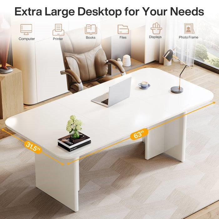 Modern Extra Large Executive Home Office Computer Desk in White